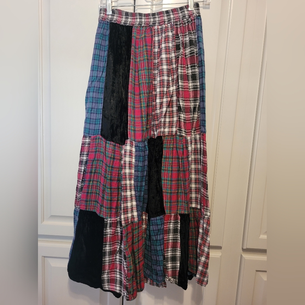 Plaid Patchwork Maxi Skirt - Multicolor